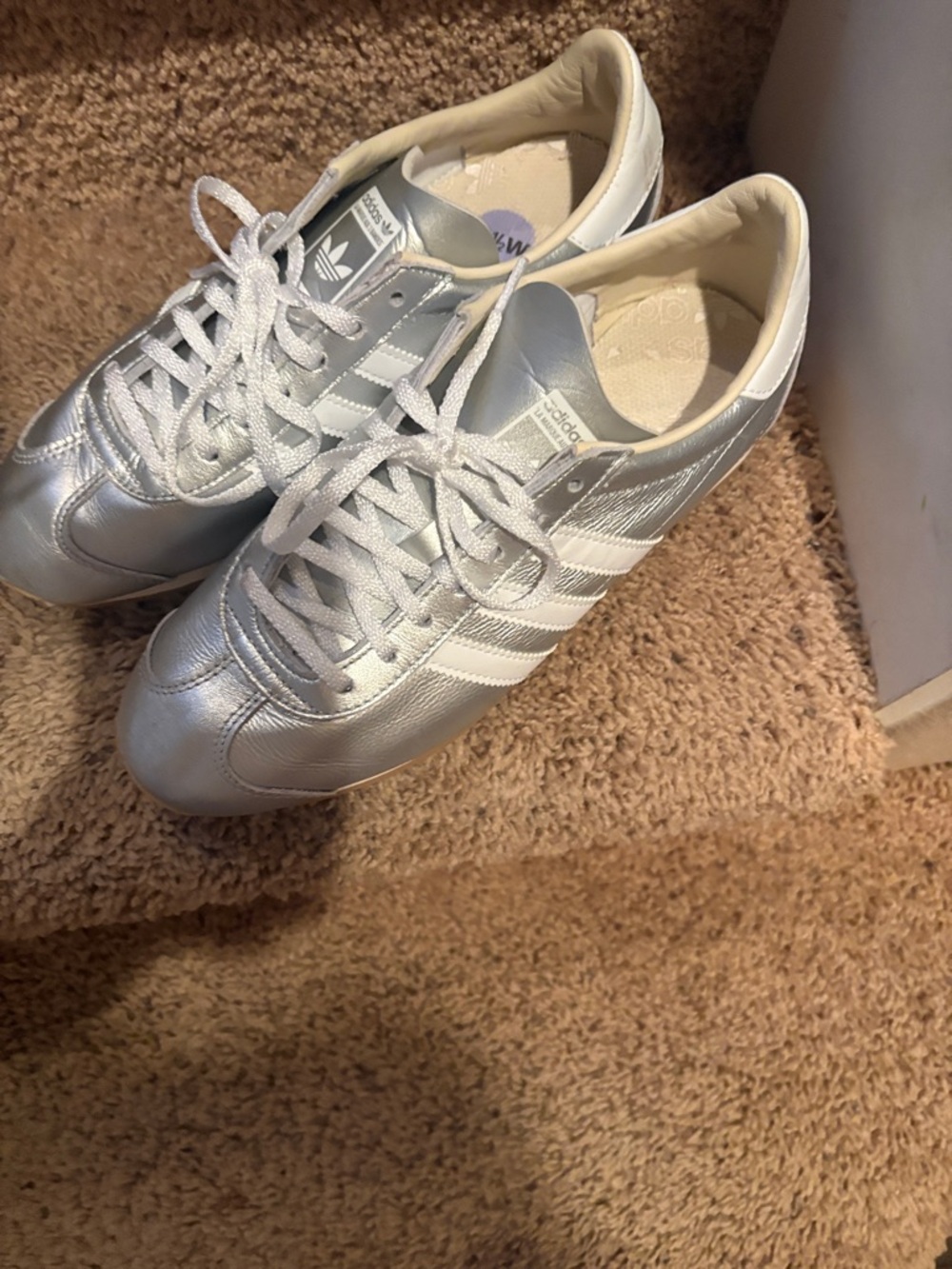 adidas Women’s Silver Metallic Low-Top Sneakers with White Stripes